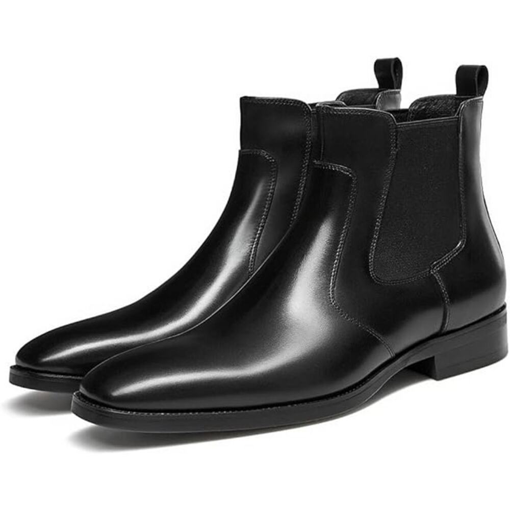 Mens Dress Boots Leather Chelsea Boots. Black, Size 8